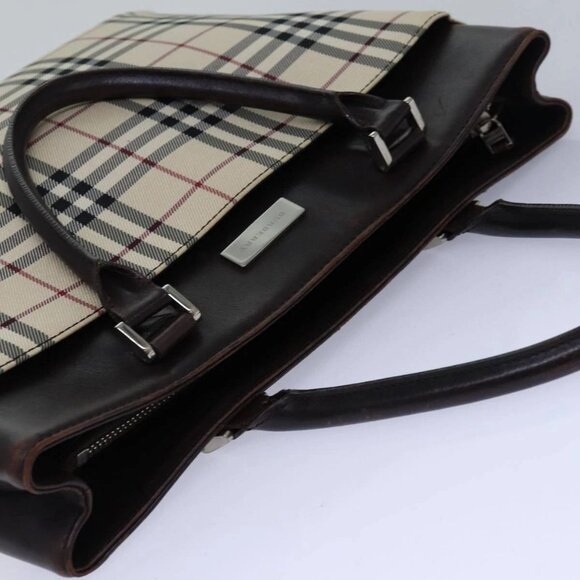 BURBERRY Nova Check Hand Bag Nylon Beige Silver Auth - Picture 10 of 16